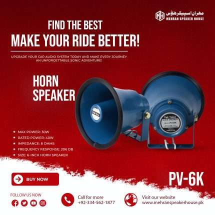 Pak Voice PV-6K 6-Inch Horn Speaker - 40W Rated Power - 30W Max Power - 8 Ohms